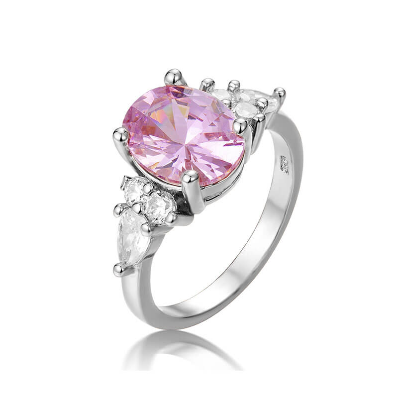 New Pink Diamond Crystal Princess Ring Goose Egg Shape Simulation Diamond Engagement Ring