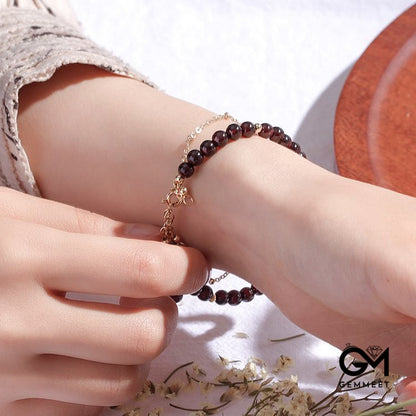 Garnet Beaded Metal Chain Double Layer Bracelet