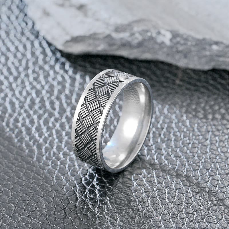 Silver Engraved Titanium Ring