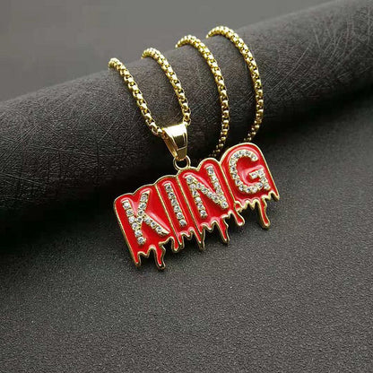 Hip-hop Gold-plated Zircon Red Plastic KING Letter Pendant