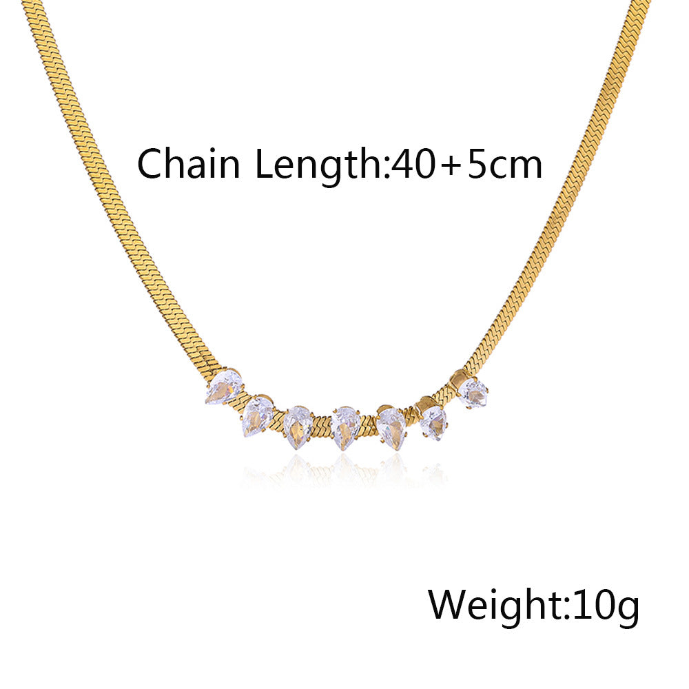 Row Setting Drip Shape Stones Chain Necklace