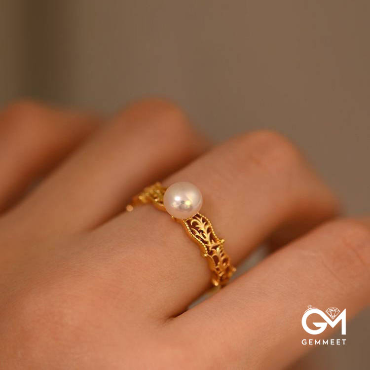 Pearl Hollow Vine Adjustable Ring