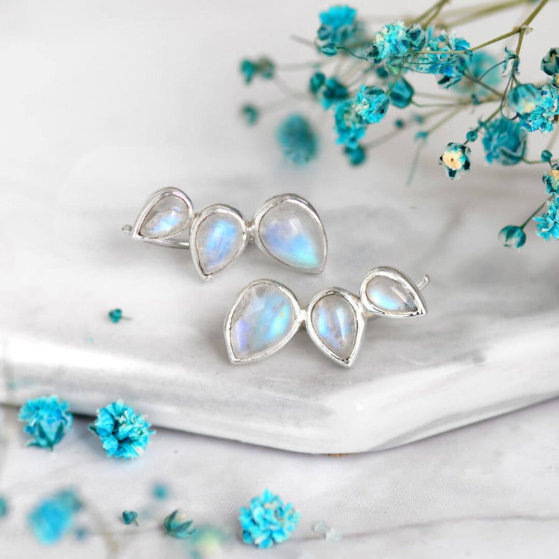 Presale: Teardrop Moonstone Ear Climber Earrings