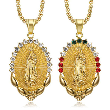 Colored Zircon Sweater Chain Jesus Pendant