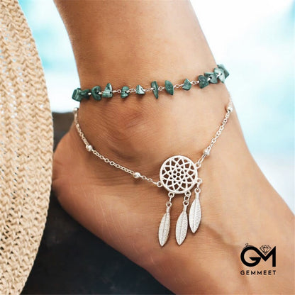 Malachite Gravel String Bracelet Anklet