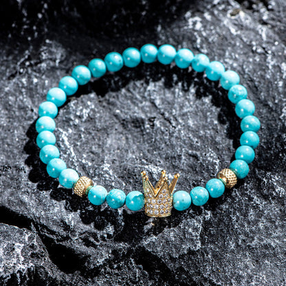 Blue Beaded Roman Numerals Crown Bracelet