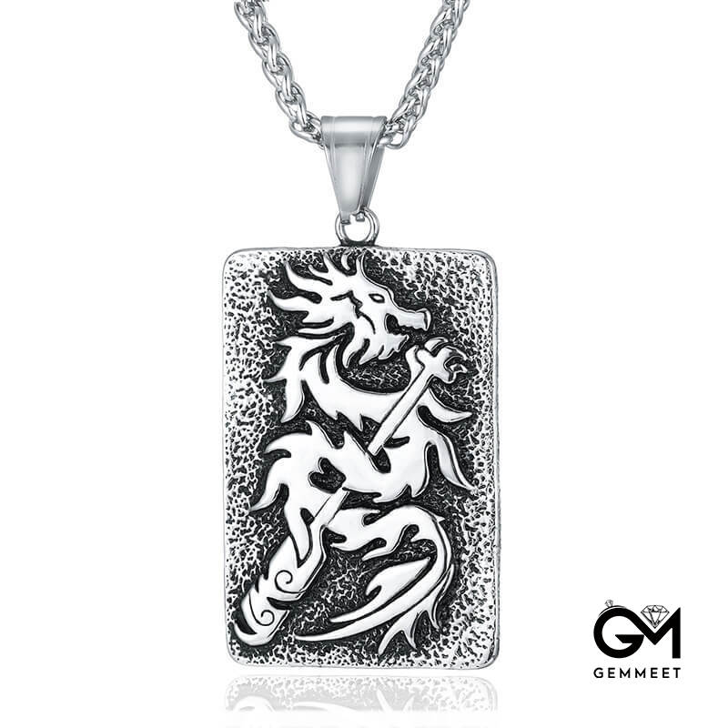 Titanium Steel Zodiac Dragon Pendant Necklace