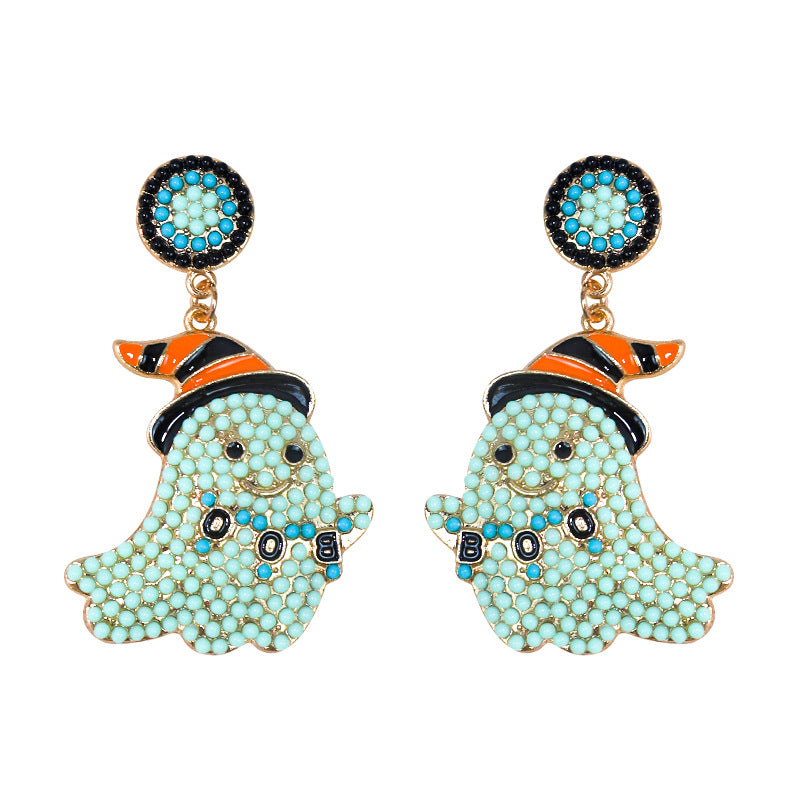 Halloween Cute and Funny Little Ghost Rice Bead Alloy Earrings