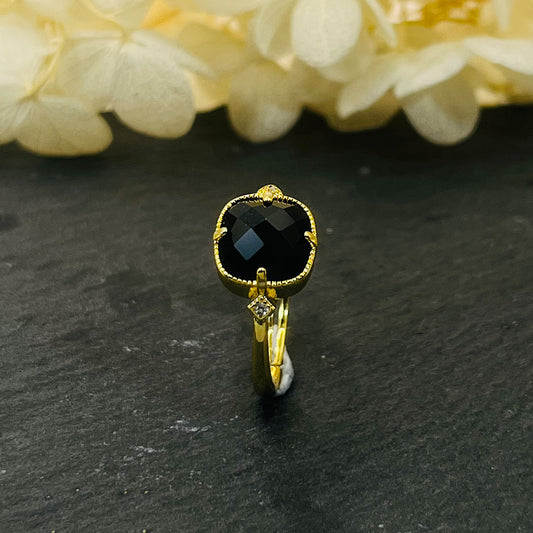 Square Black Onyx Rose Faceted Vintage Ring