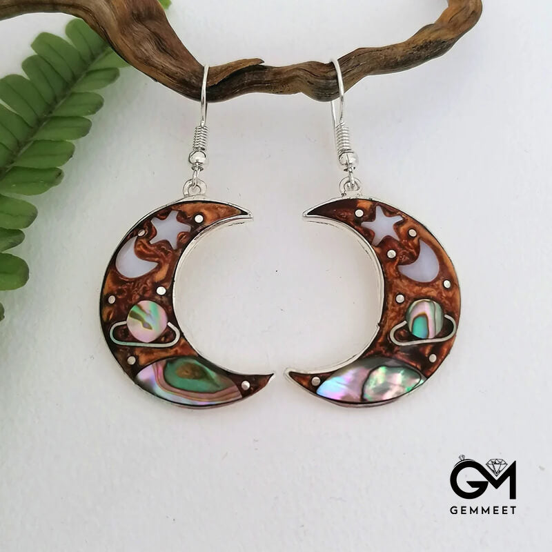 Bohemian Moon Shaped Cosmic Planet Earrings