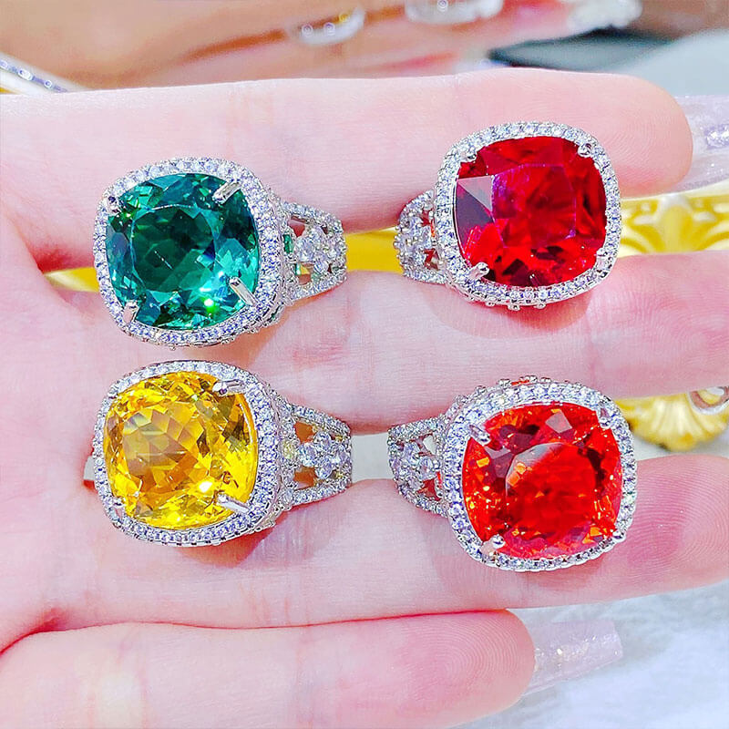 Micro-studded Diamond Imitation Cultured Emerald Ring Light Luxury Fanta Diamond Pigeon Blood Red Ring for Women