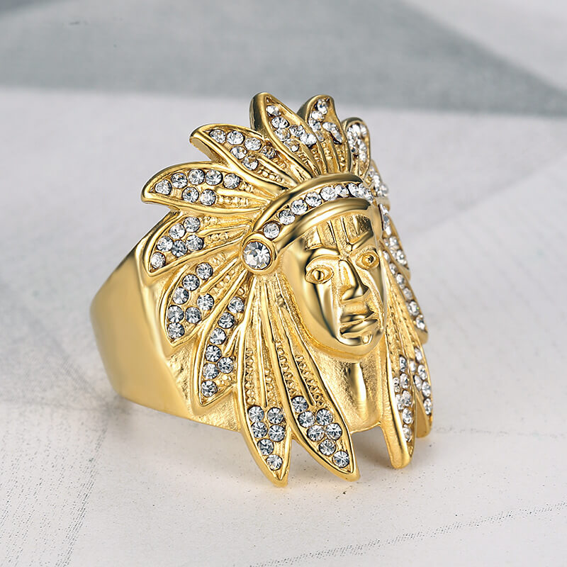 HIPHOP Ring Gold-plated Inlaid Zircon Indian Chief Men's Ring