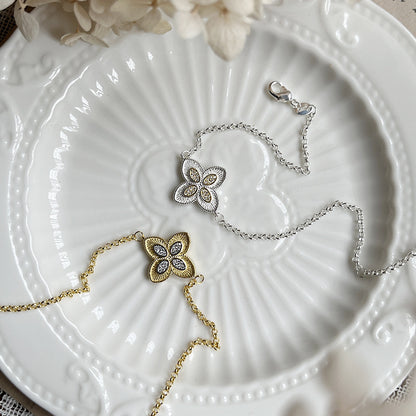 Four-leaf Clover Gold and Silver Two-tone Bracelet