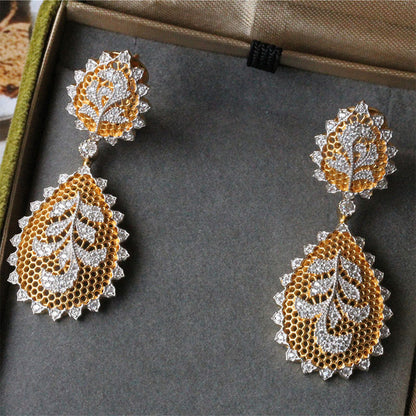 Textured Carved Gold Craft Iris Flower Set Palace Honeycomb Lace Earrings Necklace Ring