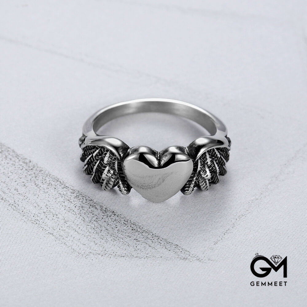 Titanium Steel Vintage Motorcycle Wind Heart Wing Ring