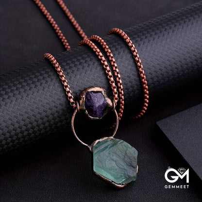 Irregular Green Fluorite Amethyst Gemstone Necklace