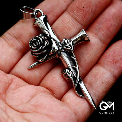 Fashion Stainless Steel Cross Rose Totem Pendant