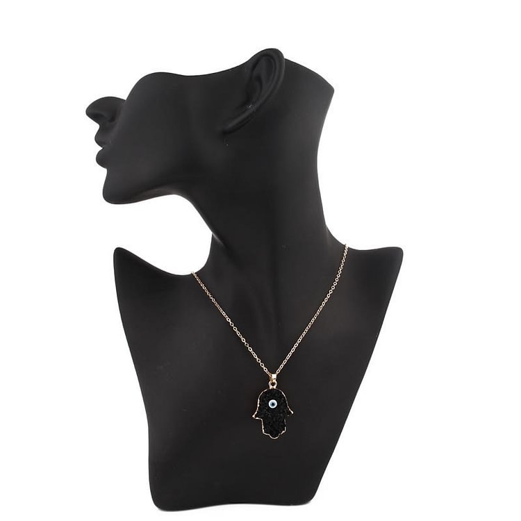 Hamsa Evil Eye Obsidian Clear Crystal Necklace