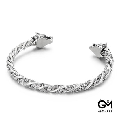 Double Wolf Head Snake Head Punk Titanium Steel Bracelet