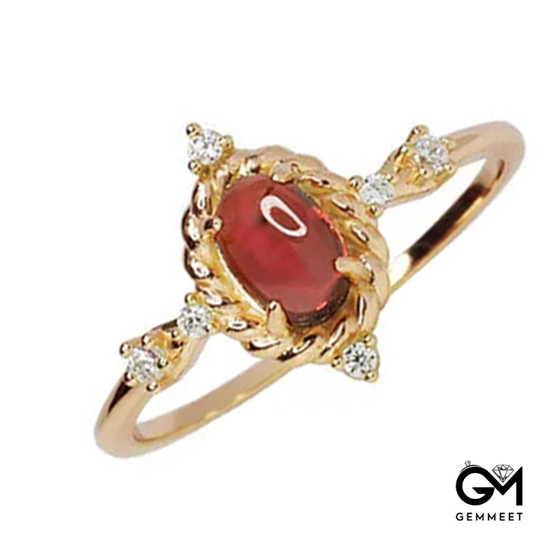 Oval Wreath Garnet Red Open Ring