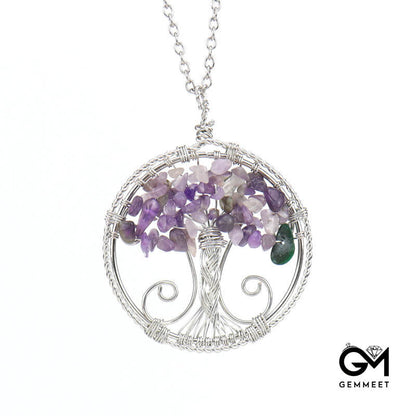 Double Loop Crystal Gravel Tree of Life Necklace