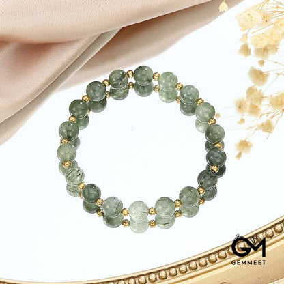 Green Strawberry Rutilated Quartz Tree of Life Bracelet Set