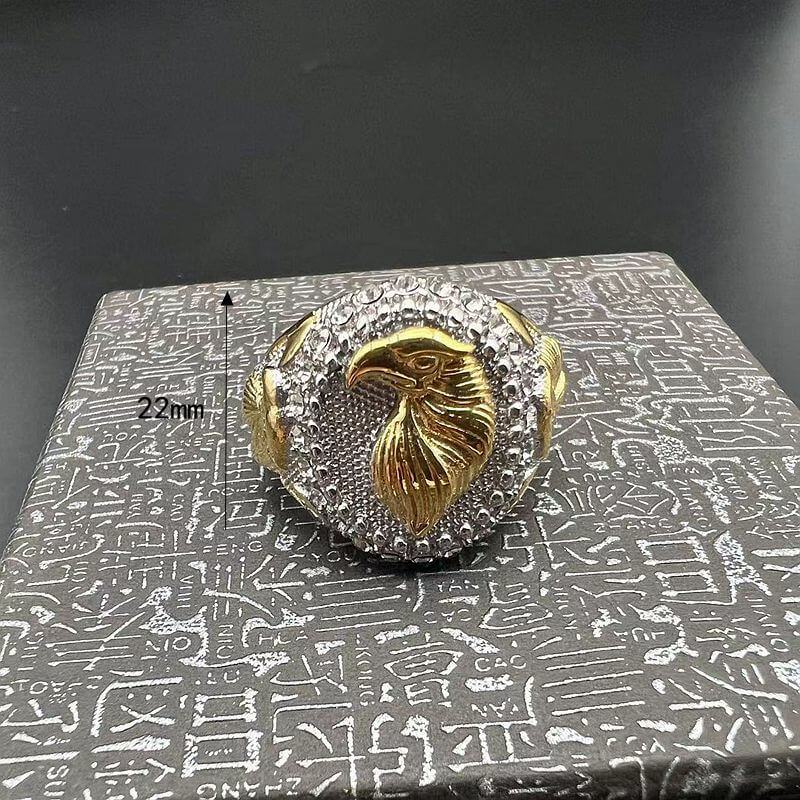 Animal HIPHOP Titanium Steel Rhinestone Gold-plated Two-tone Eagle Men's Ring