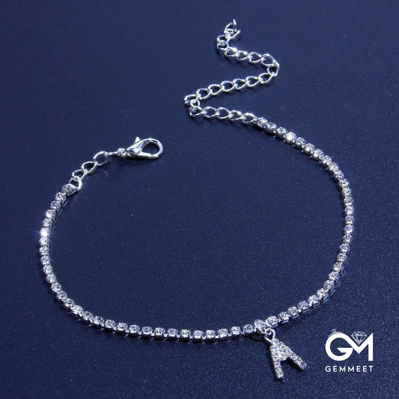 Letter A and S Alloy Zircon Anklet