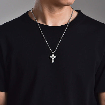 Fashion Men's Smiley Sterling Silver Cross Necklace