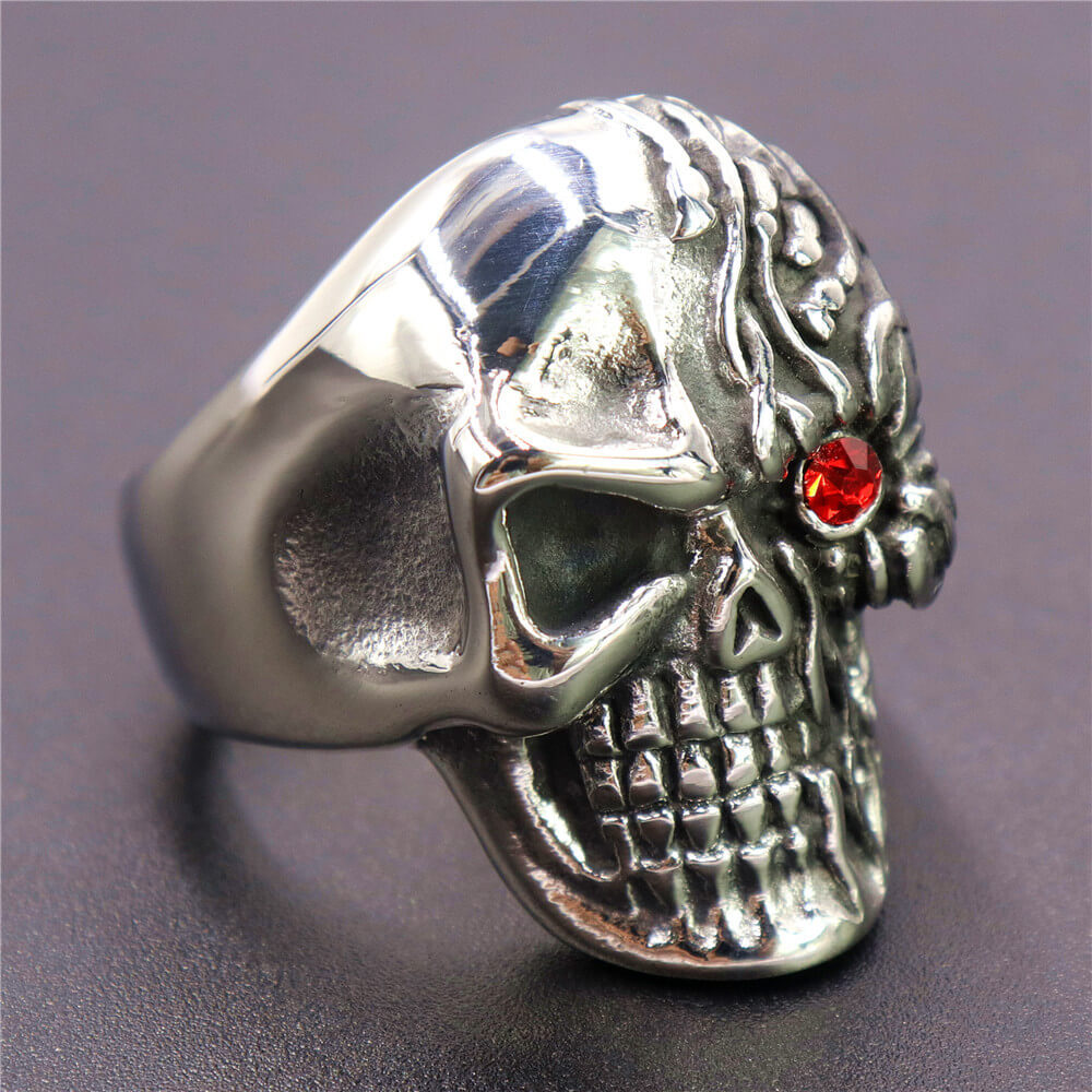 Stainless Steel Double-sided Skull Red Eye Ring