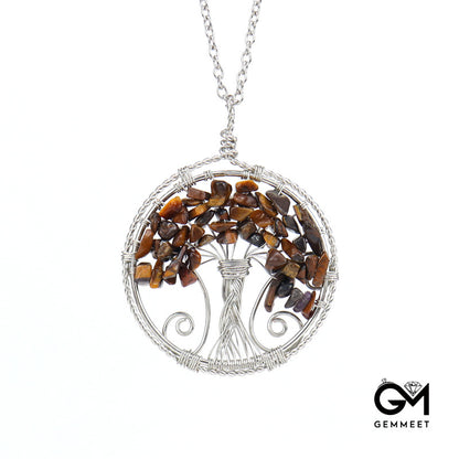 Double Loop Pendant Crystal Tree of Life Necklace