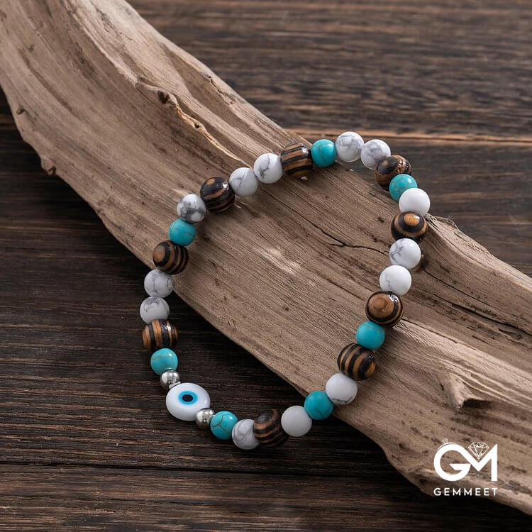 Turquoise Evil Eye Men Beaded Bracelet