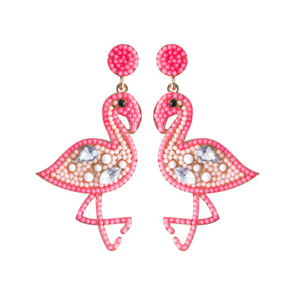 Cartoon Flamingo Creative Personalized Rice Beads Inlaid Zircon Earrings