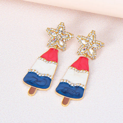 Christmas Trend New Alloy Inlaid Zircon Five-pointed Star Earrings Geometric Dripping Oil Christmas Tree Earrings