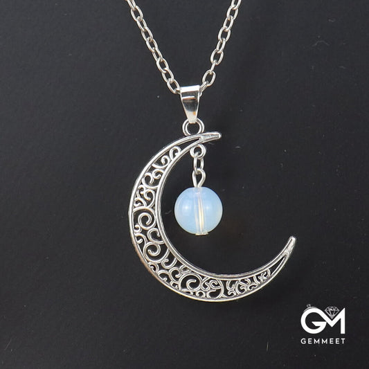 Hollow Moon Crystal Bead Necklace