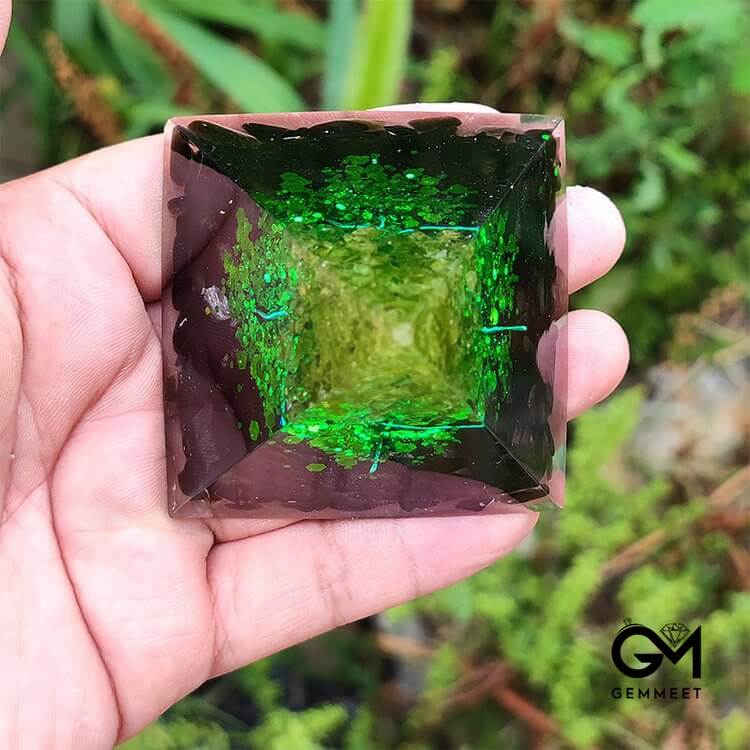 Obsidian with Peridot Lucky Orgone Pyramid