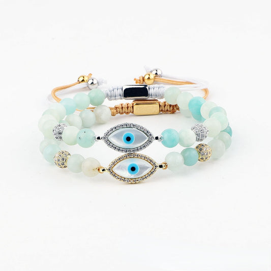 Full Stones Evil Eye Amazonite Bead Bracelet