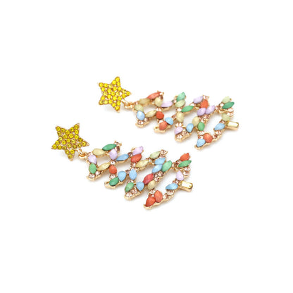 Christmas Earrings Creative Hollow Alloy Inlaid Zircon Star Christmas Tree Earrings Exaggerated Design