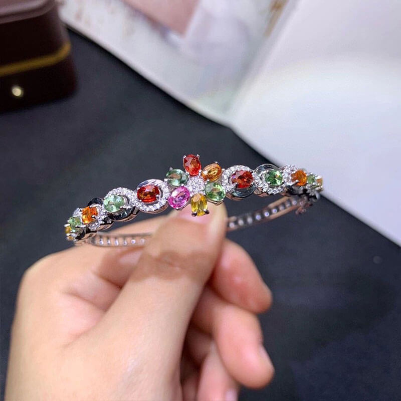 New Colorful Tourmaline Color Treasure Bracelet Imitation Natural Sri Lankan Sapphire Buckle Bracelet for Women