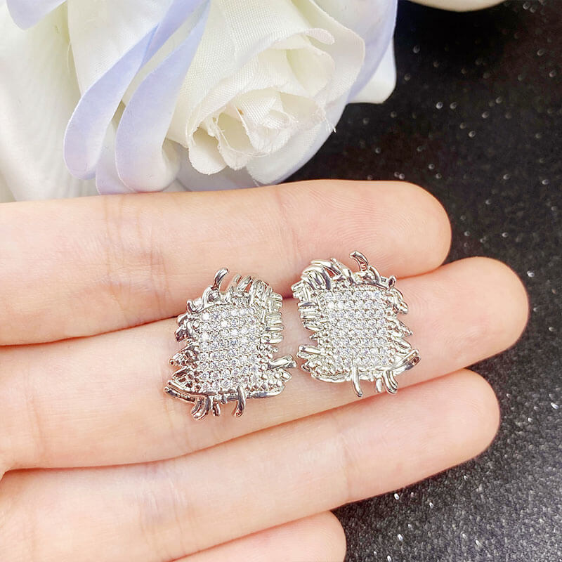 Light Luxury Retro Temperament Micro-studded Diamond Stud Earrings Metal Braided Earrings