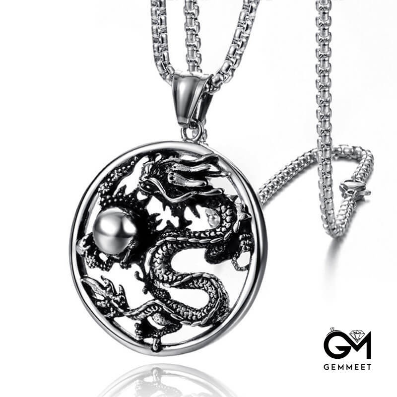 Stainless Steel Hollow Dragon Play Bead Necklace