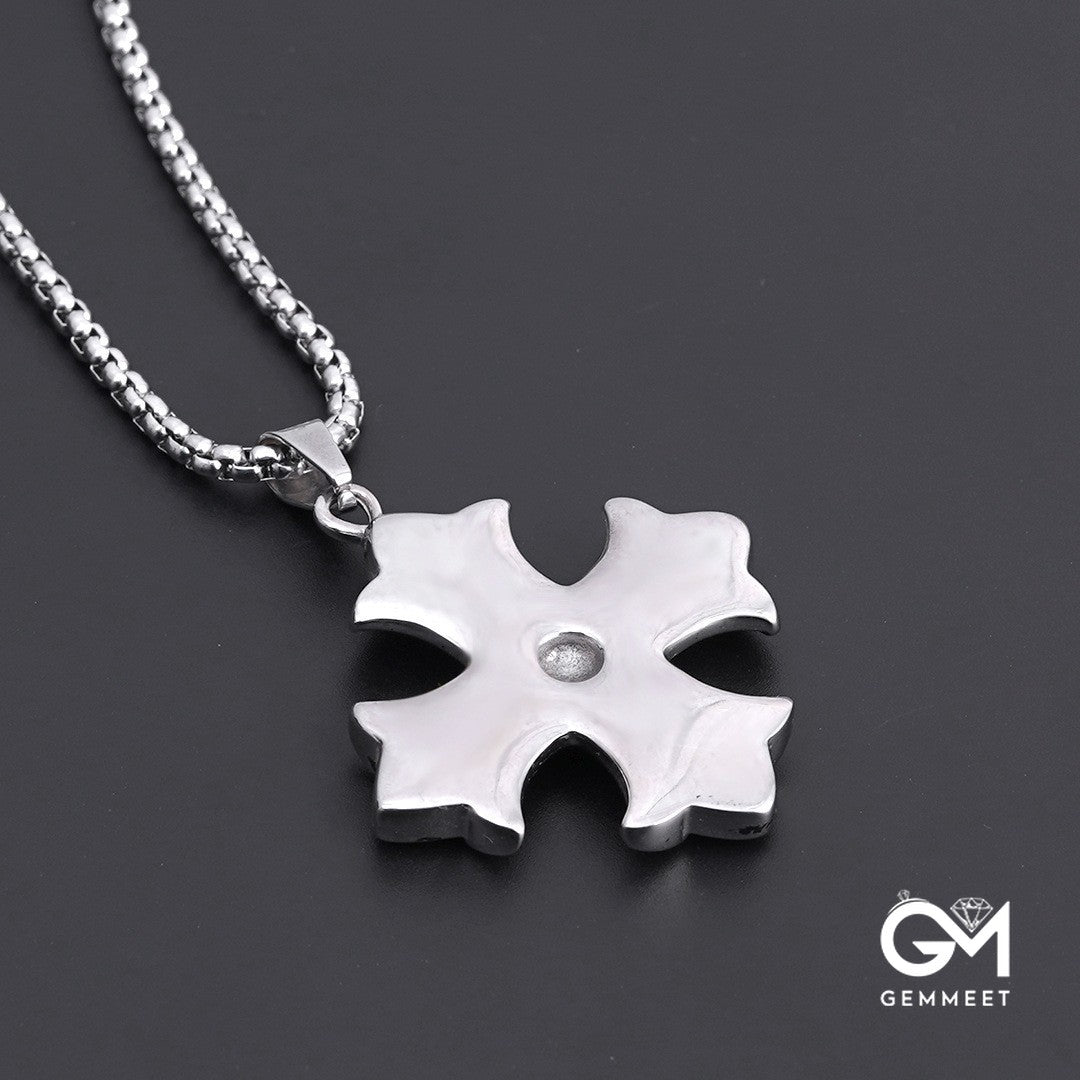 Stainless Steel Simple Flower Cross Necklace