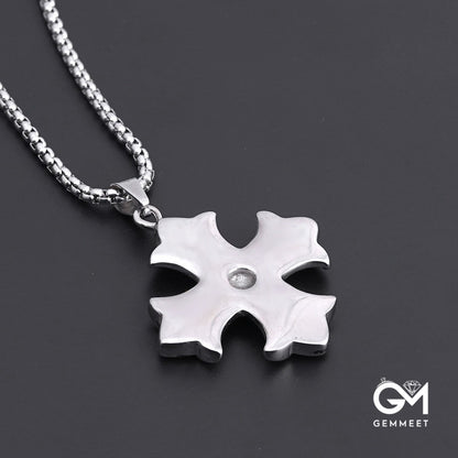 Stainless Steel Simple Flower Cross Necklace