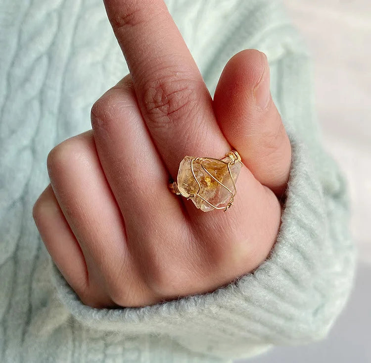 Natural Irregular Rough Wire Wrap Gemstone Ring