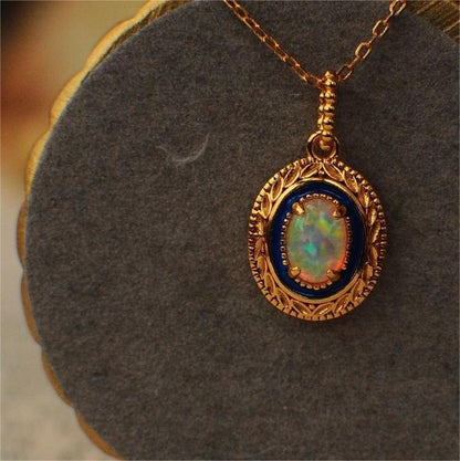 Natural Opal Inlay Pendant Necklace