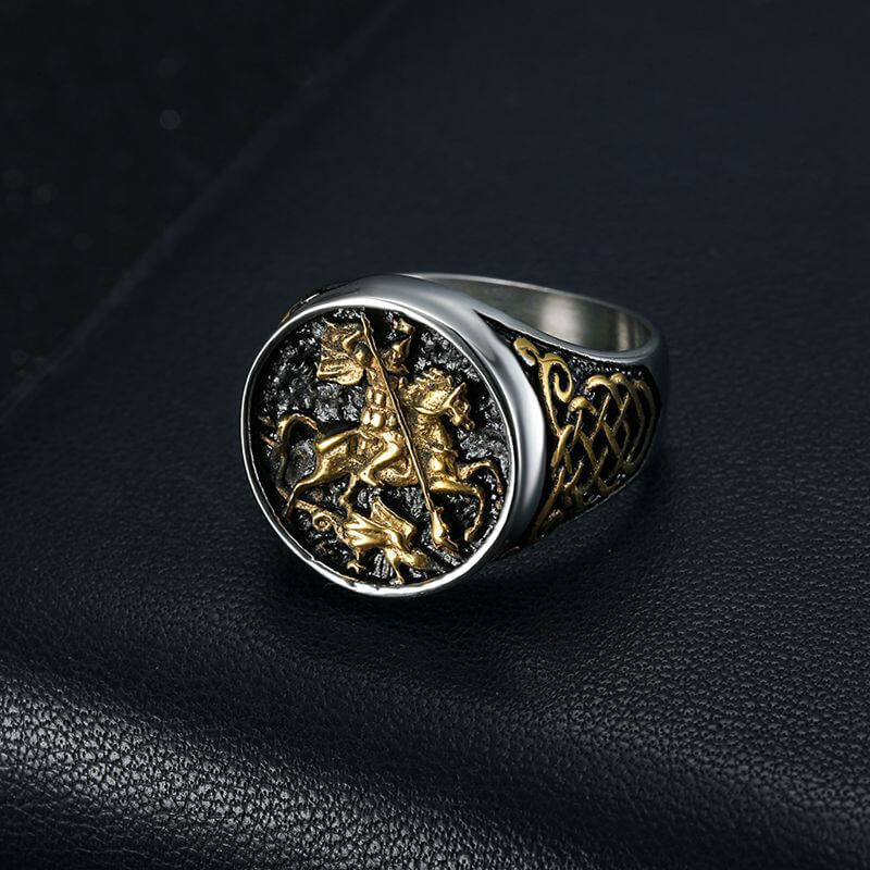 Titanium Steel Vacuum Plated St. George's Dragon Knight Men's Ring