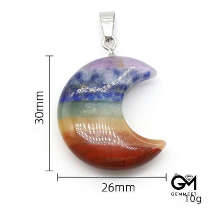 Seven Colored Stone Crystal Moon Pendant