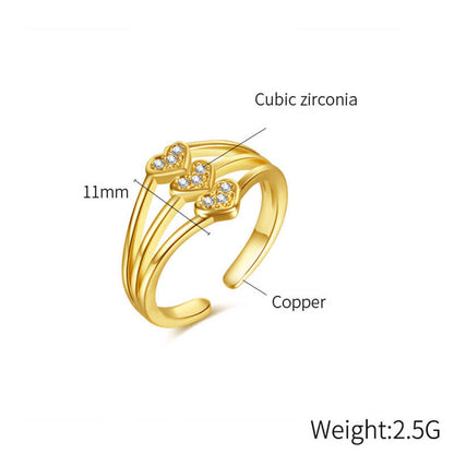 Minority Design Sense Simple and Versatile Peach Heart Micro-inlaid Zircon Ring