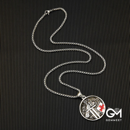 Stainless Steel Knight Red Cross Necklace