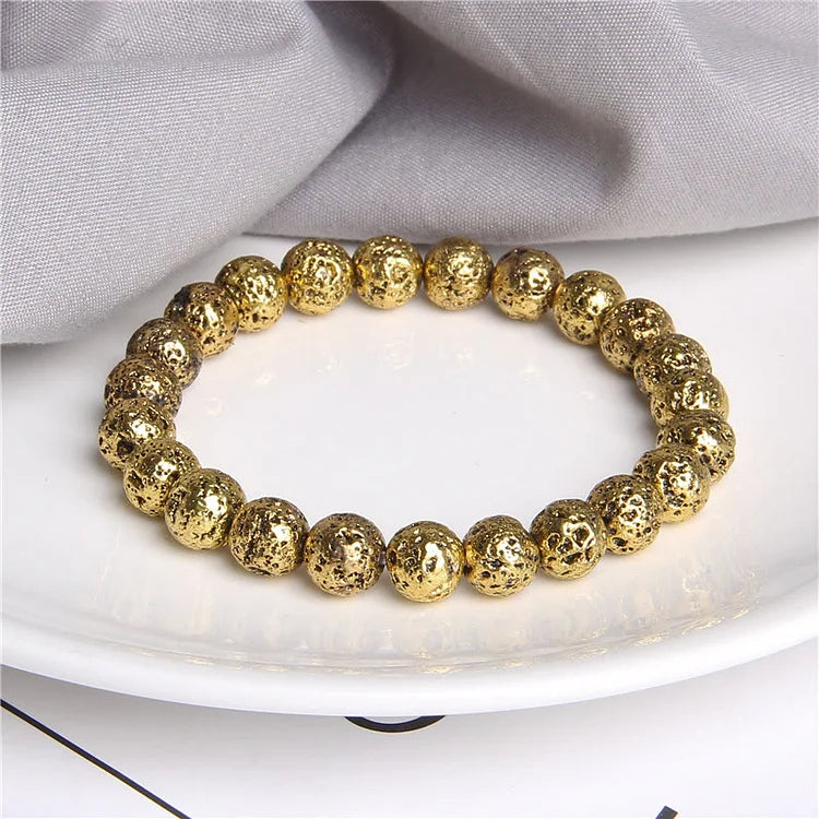 Plated Lava Stone 8mm Beaded Men Bracelet